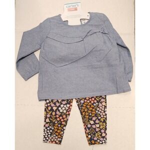 NEW Carters Chambray Top & Floral Legging 2 Piece Set Size 18M